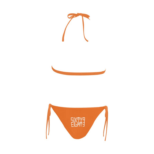 Sixty Eight 93 Logo White Orange Halter Bikini Swimsuit