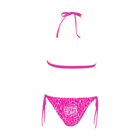 Sixty Eight 93 Logo White Boa Fuchsia Crème Halter Bikini Swimsuit