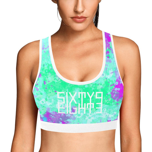 Sixty Eight 93 Logo White Incredible Marble Blue Sports Bra
