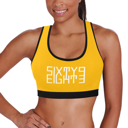 Sixty Eight 93 Logo White Orange & Black Sports Bra
