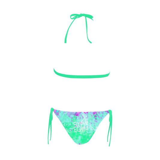 Sixty Eight 93 Logo White Incredible Marble Blue Halter Bikini Swimsuit