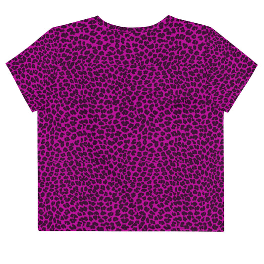 Sixty Eight 93 Logo White Cheetah Fuchsia Crop Tee