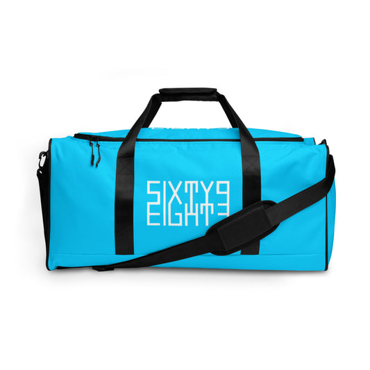 Sixty Eight 93 Logo White & Aqua Blue Duffle Bag