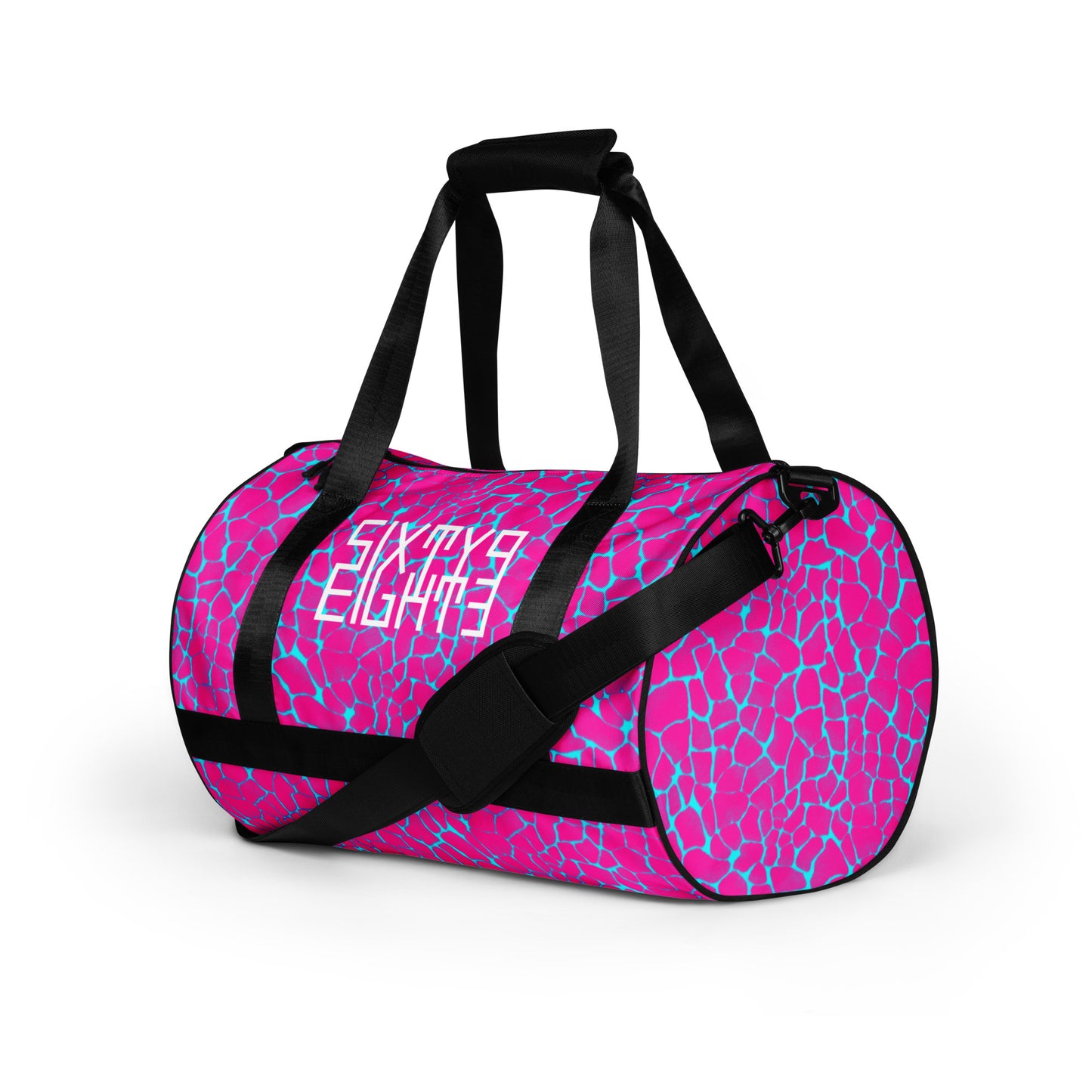 Sixty Eight 93 Logo White Boa Fuchsia & Aqua Blue Gym Bag