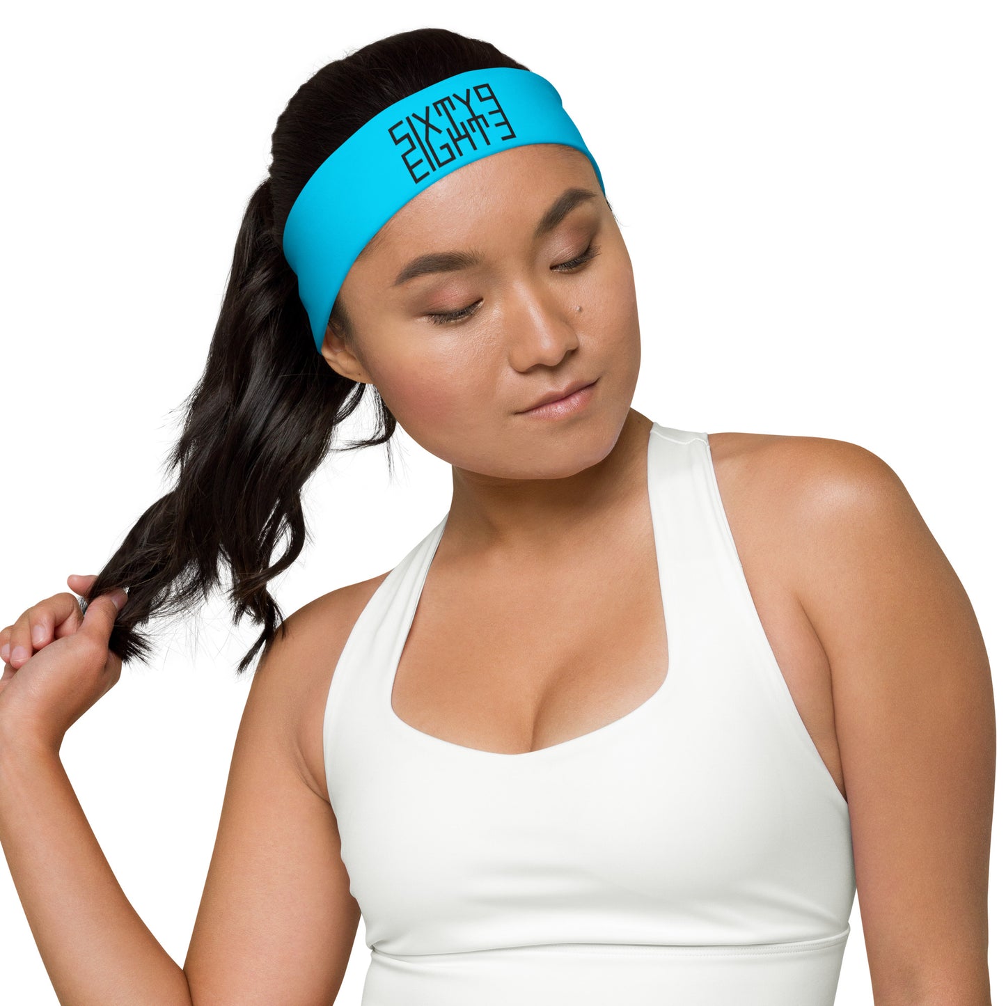 Sixty Eight 93 Logo Black Aqua Blue Headband