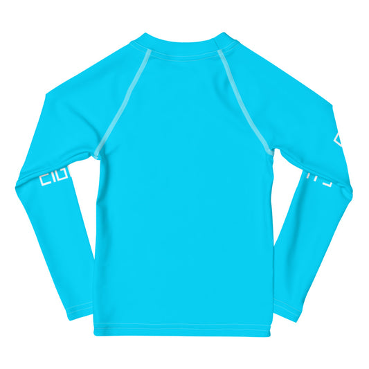 Sixty Eight 93 Logo White & Aqua Blue Kids Rash Guard