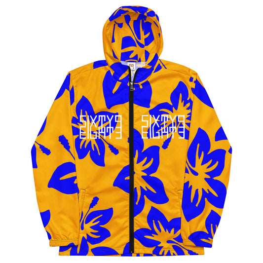 Sixty Eight 93 Logo White Hibiscus Blue & Orange Windbreaker