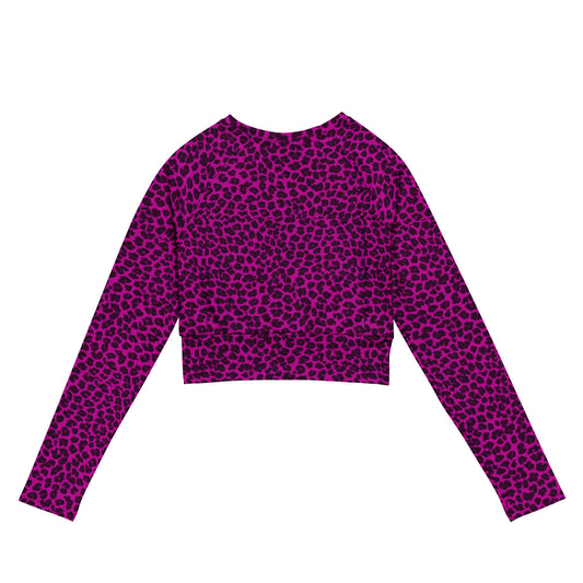 Sixty Eight 93 Logo White Cheetah Fuchsia Recycled Long-Sleeve Crop Top