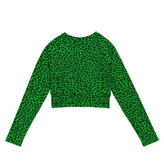 Sixty Eight 93 Logo White Cheetah Lime Green Recycled Long-Sleeve Crop Top