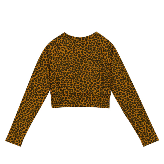 Sixty Eight 93 Logo White Cheetah Orange Recycled Long-Sleeve Crop Top