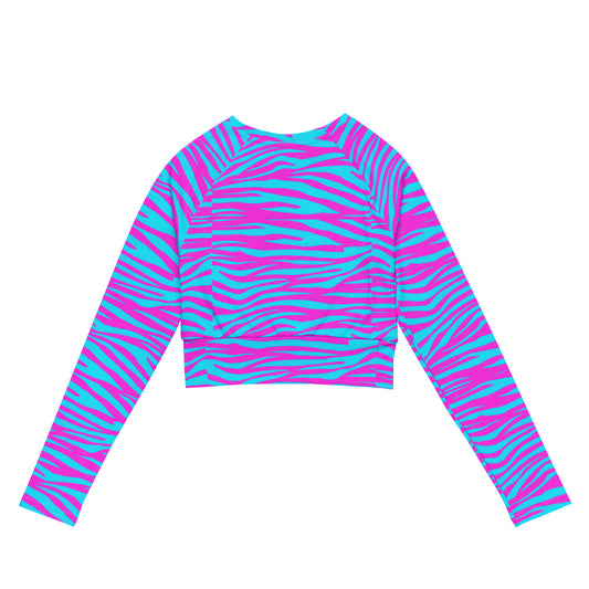 Sixty Eight 93 Logo White Zebra Blueberry Fuchsia Recycled Long-Sleeve Crop Top