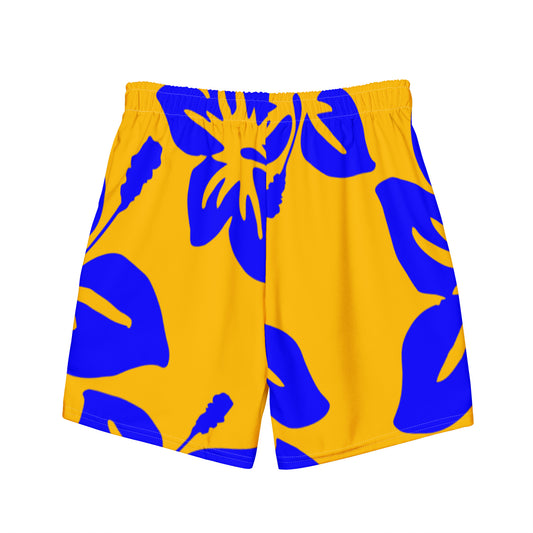Sixty Eight 93 Logo White Hibiscus Blue & Orange Men's Swim Trunks