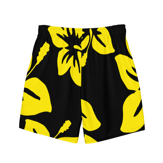 Sixty Eight 93 Logo White Hibiscus Gold & Black Men's Swim Trunks