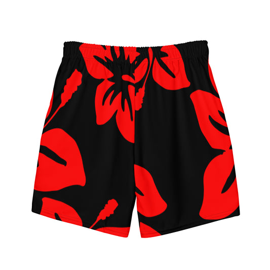 Sixty Eight 93 Logo White Hibiscus Red & Black Men's Swim Trunks