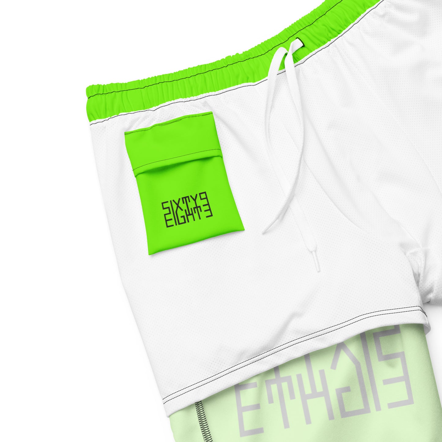 Sixty Eight 93 Logo Black & Lime Green Men's Swim Trunks