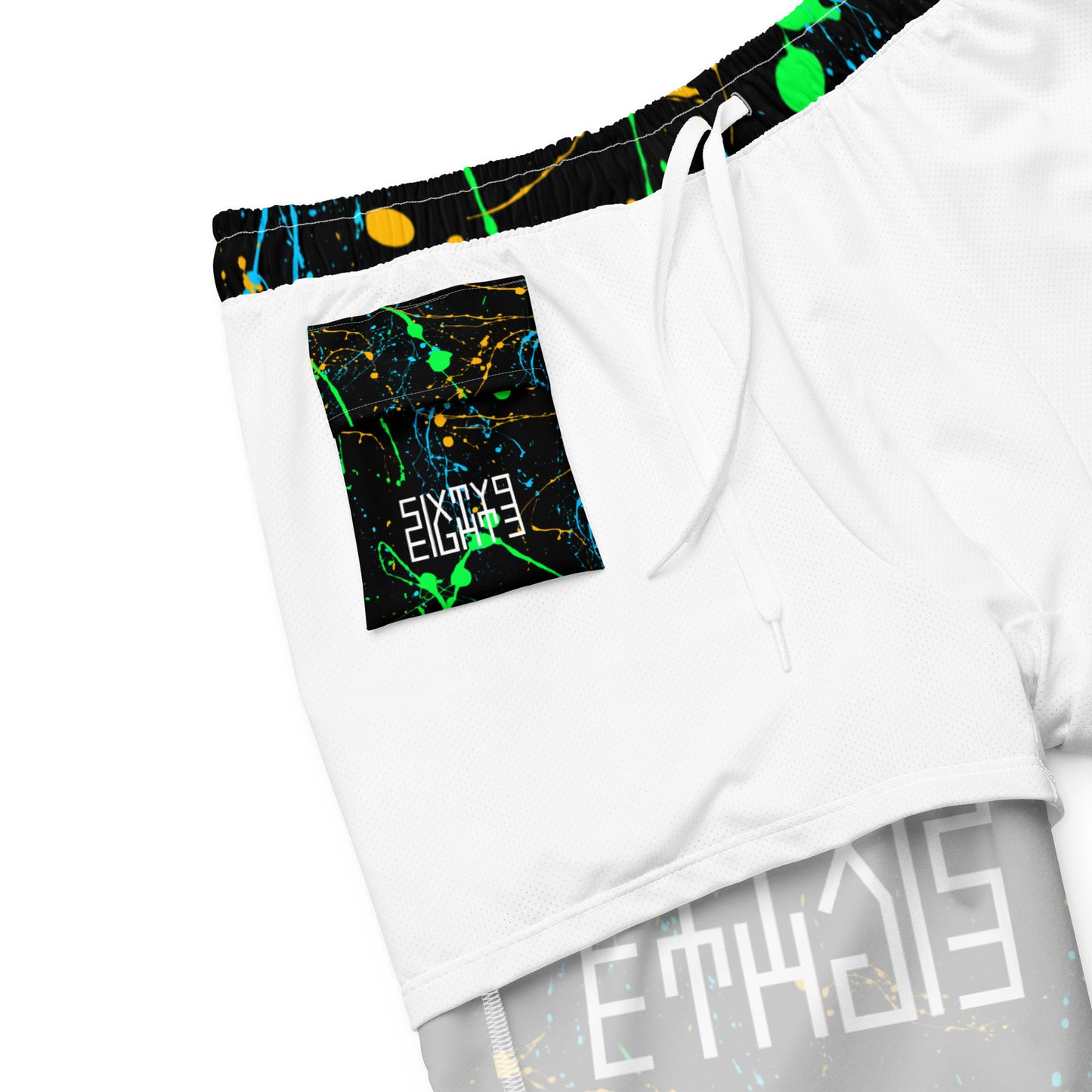 Sixty Eight 93 Logo White Splatter #4 Men's Swim Trunks