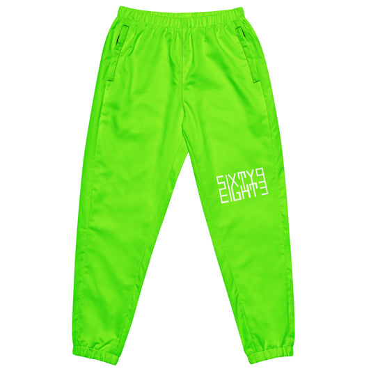 Sixty Eight 93 Logo White & Lime Green Track Pants