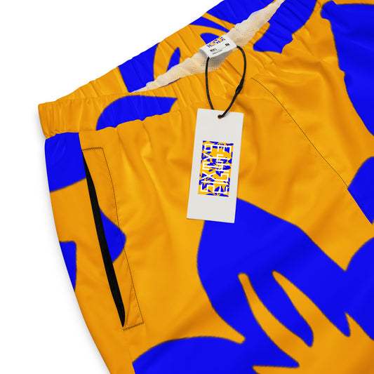 Sixty Eight 93 Logo White Hibiscus Blue & Orange Track Pants