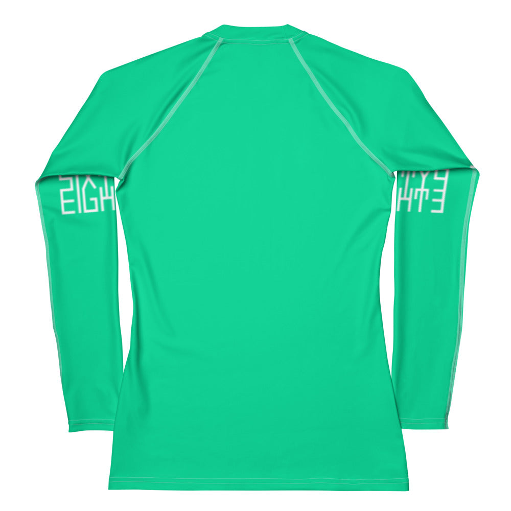 Sixty Eight 93 Logo White & Sea Green Women's Rash Guard
