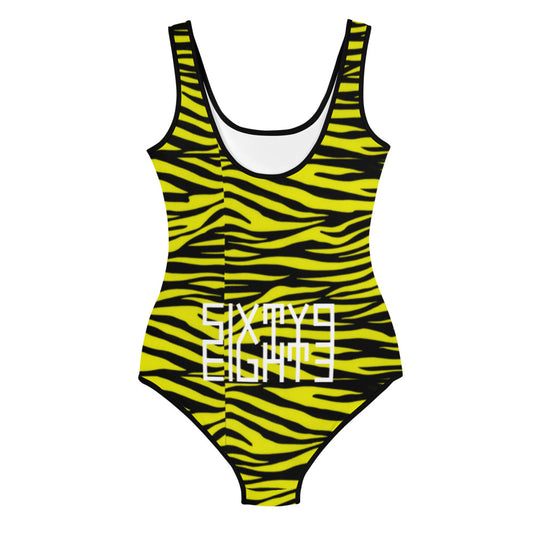 Sixty Eight 93 Logo White Zebra Black Lemonade Youth Swimsuit