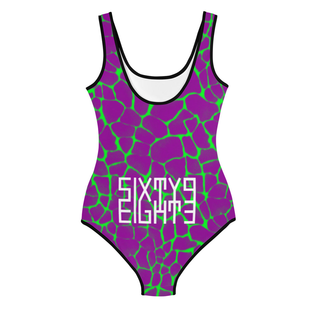 Sixty Eight 93 Logo White Boa Purple Lime Youth Swimsuit
