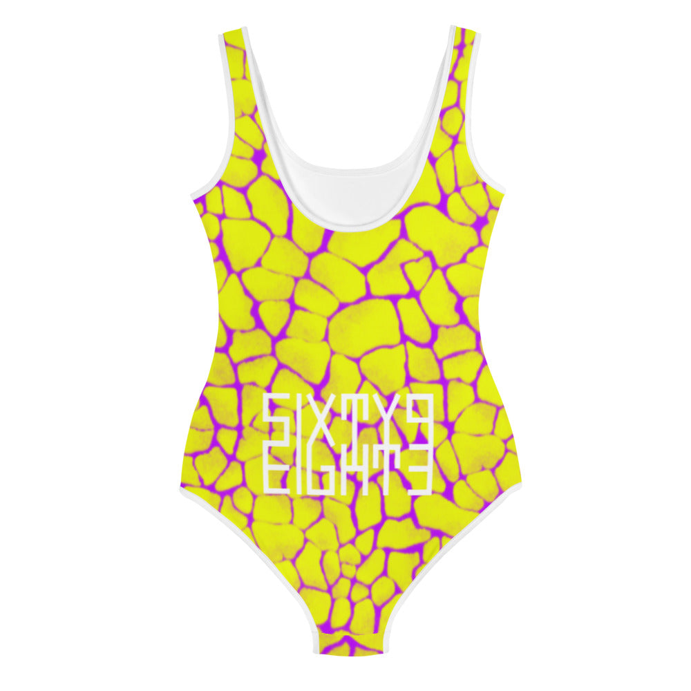 Sixty Eight 93 Logo White Boa Gold Rush Purple Youth Swimsuit