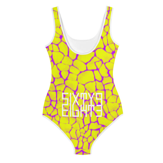 Sixty Eight 93 Logo White Boa Gold Rush Purple Youth Swimsuit