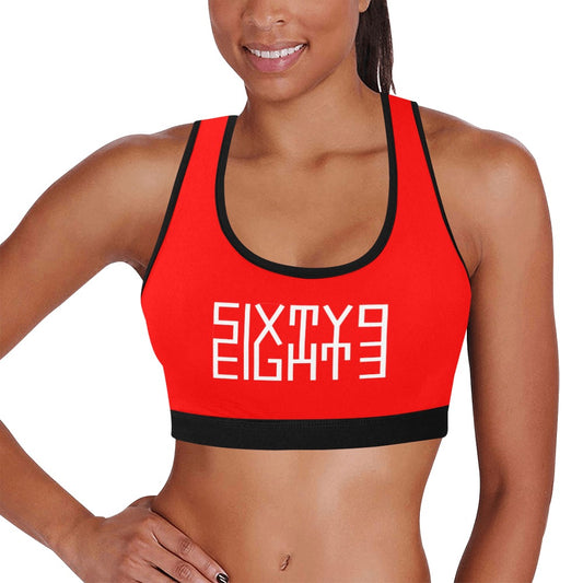Sixty Eight 93 Logo White Red & Black Sports Bra