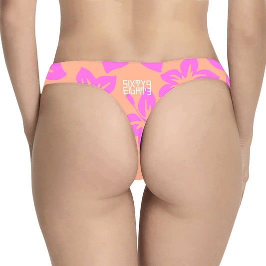Sixty Eight 93 Logo White Hibiscus Pink & Peach Thong