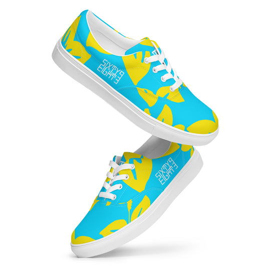 Sixty Eight 93 Logo White Hibiscus Gold & Aqua Blue Men's Low Top Shoes