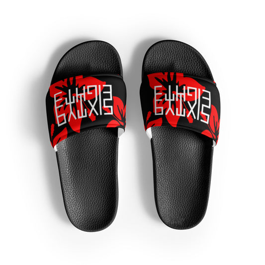 Sixty Eight 93 Logo White Hibiscus Red & Black Men's Slides