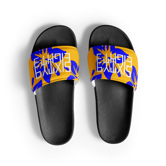 Sixty Eight 93 Logo White Hibiscus Blue & Orange Men’s Slides