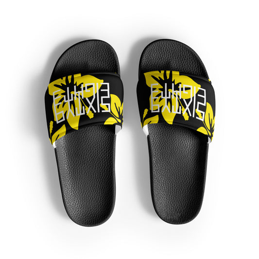 Sixty Eight 93 Logo White Hibiscus Gold & Black Men’s Slides