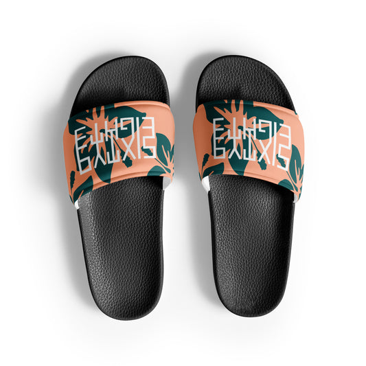 Sixty Eight 93 Logo White Hibiscus Dark Teal Peach Men’s Slides