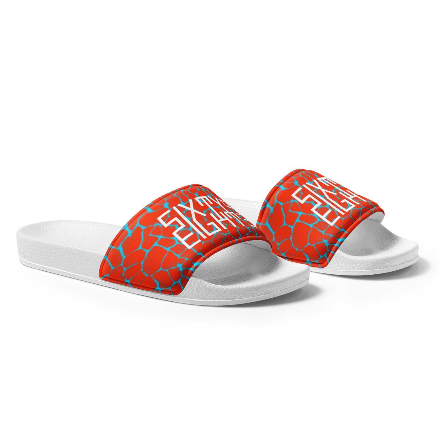 Sixty Eight 93 Logo White Boa Red & Aqua Blue Men’s Slides
