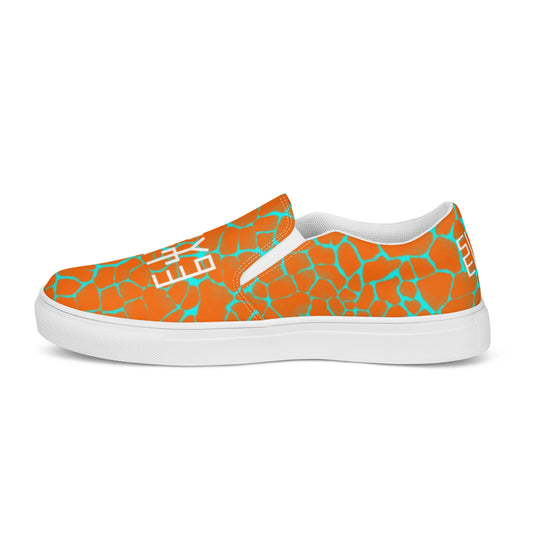 Sixty Eight 93 Logo White Boa Orange & Aqua Blue Men's Slip On Shoes