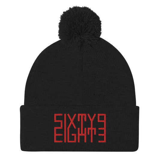 Sixty Eight 93 Logo Red Pom-Pom Beanie