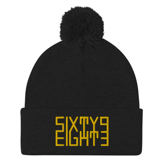 Sixty Eight 93 Logo Gold Pom-Pom Beanie