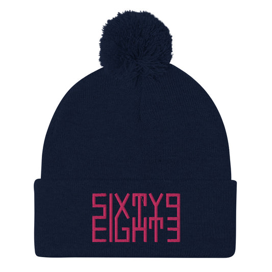 Sixty Eight 93 Logo Flamingo Pink Pom-Pom Beanie