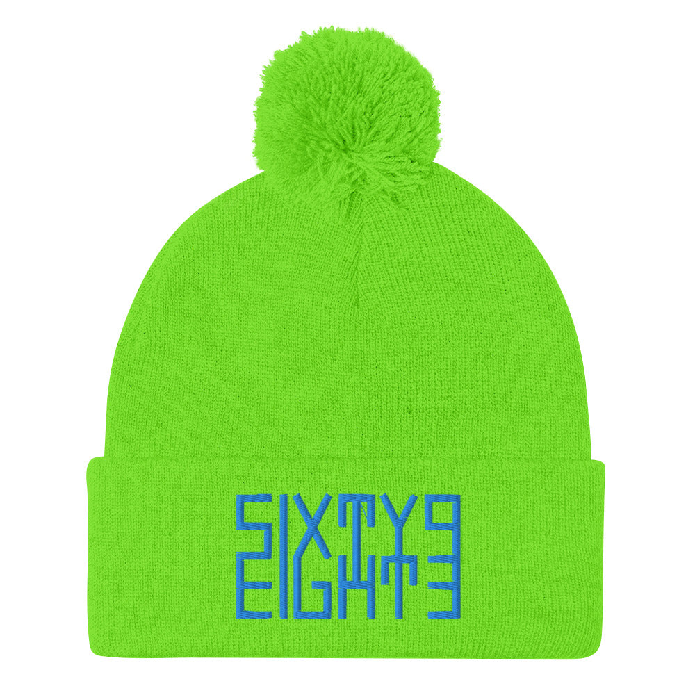 Sixty Eight 93 Logo Aqua Teal Pom-Pom Beanie