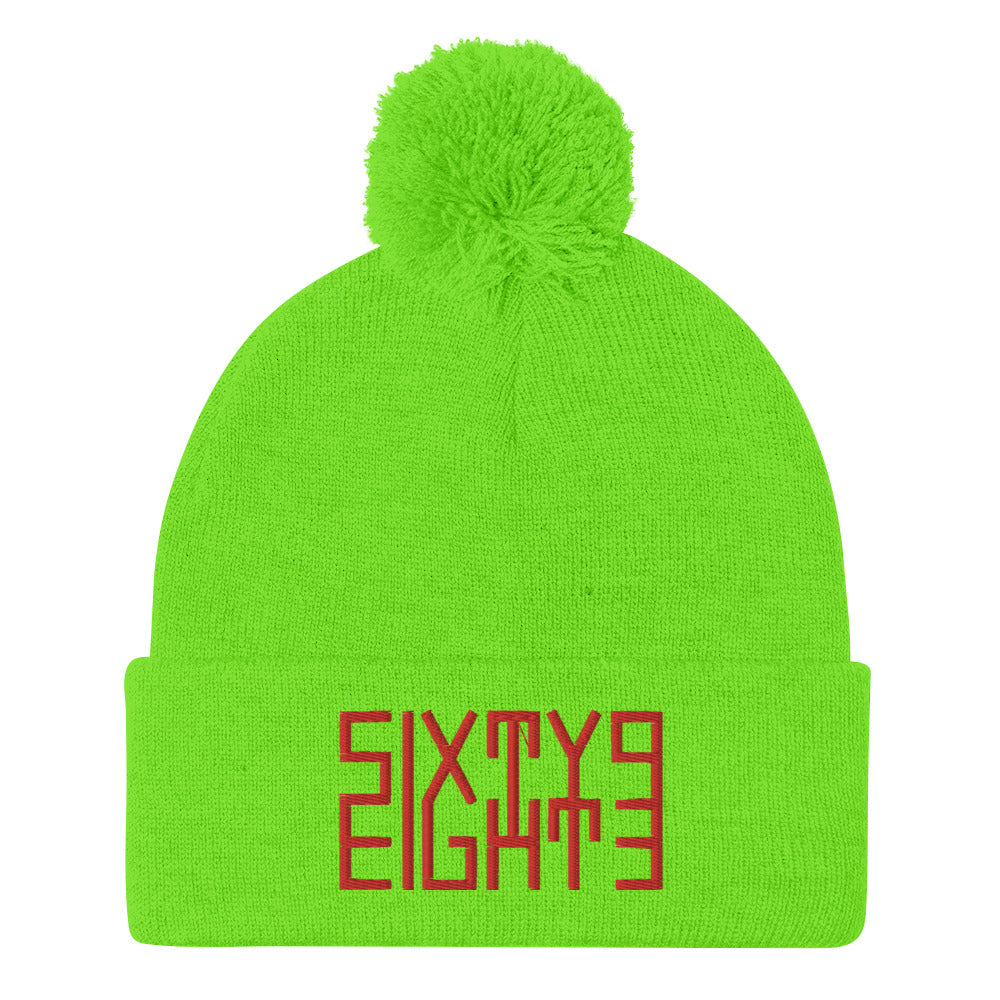 Sixty Eight 93 Logo Red Pom-Pom Beanie