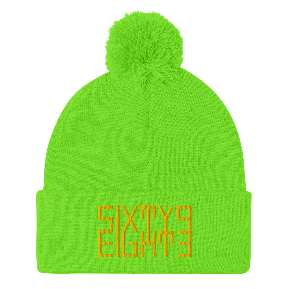 Sixty Eight 93 Logo Gold Pom-Pom Beanie