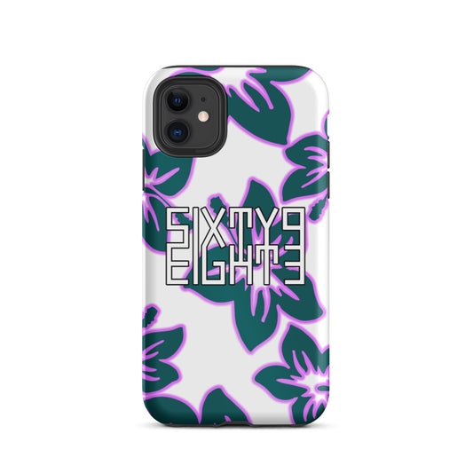 Sixty Eight 93 Logo White & Black Hibiscus Dark Teal Pink Tough iPhone Case