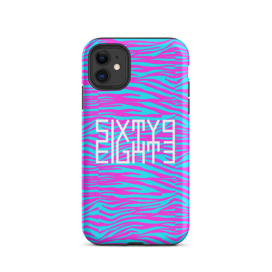 Sixty Eight 93 Logo White Zebra Blueberry Fuchsia Tough iPhone Case