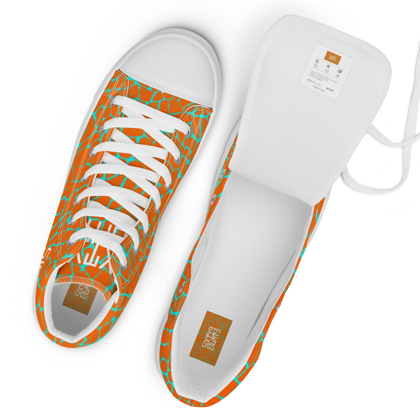 Sixty Eight 93 Logo White Boa Orange & Aqua Blue Women’s High Top Shoes