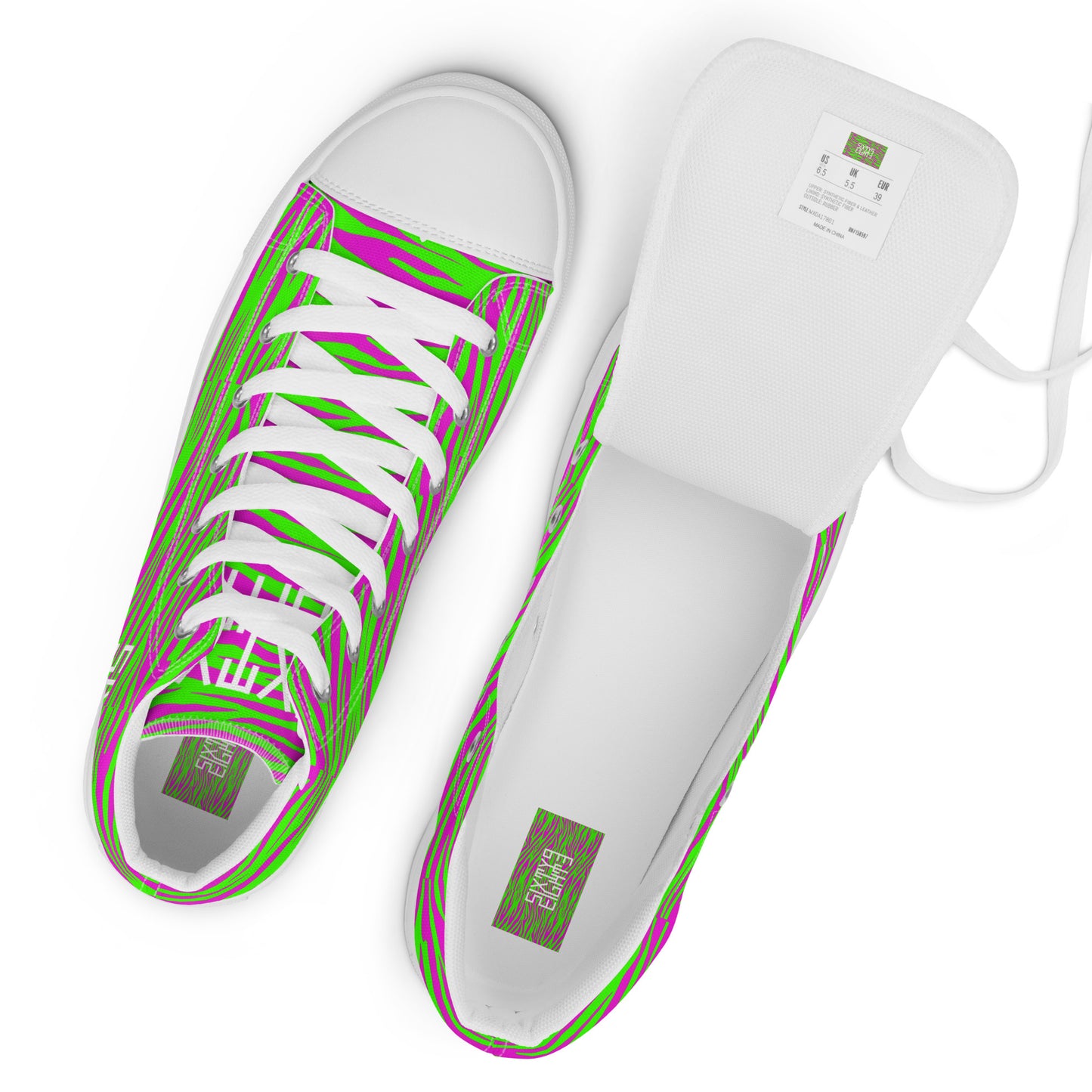 Sixty Eight 93 Logo White Zebra Purple Lime Women's High Top Shoes