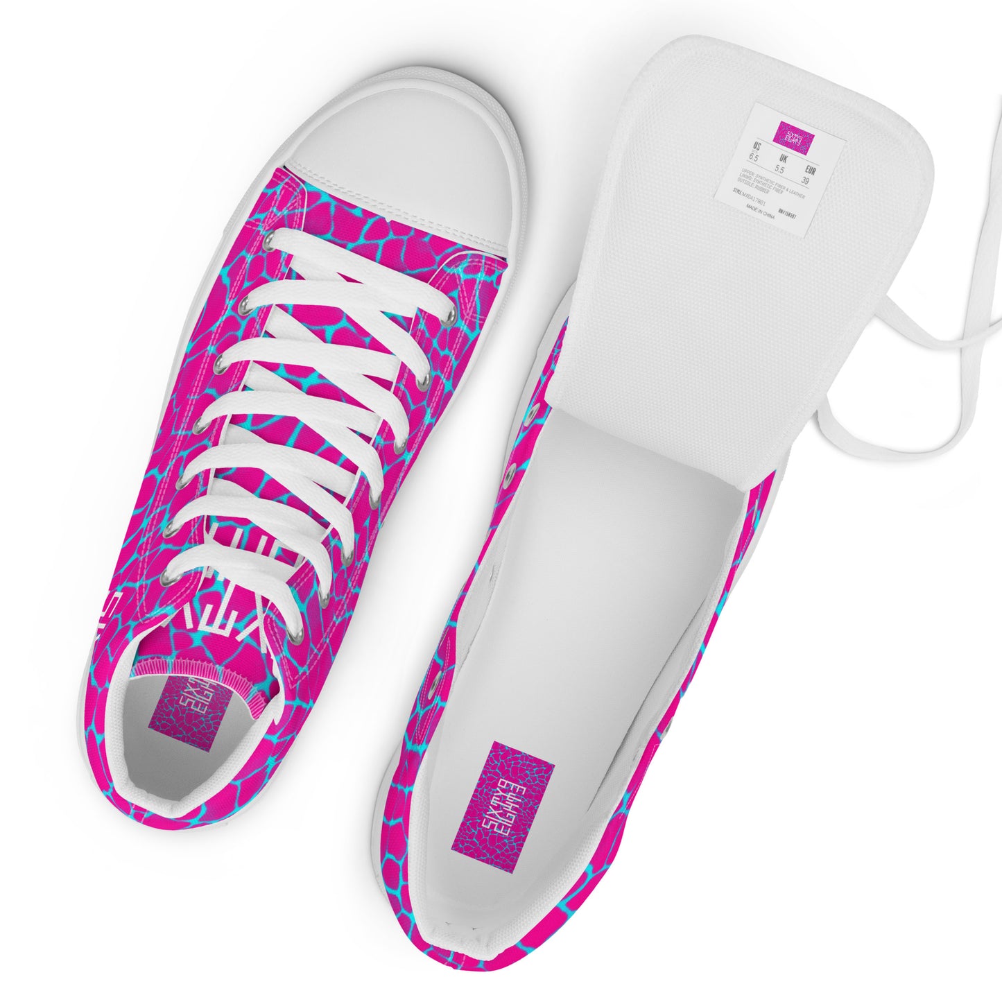 Sixty Eight 93 Logo White Boa Fuchsia & Aqua Blue Women's High Top Shoes