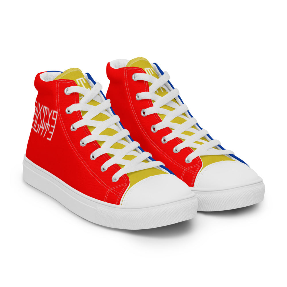 Sixty Eight 93 Logo White Blue Gold Red Men's High Top Shoes