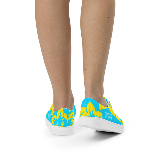 Sixty Eight 93 Logo White Hibiscus Gold & Aqua Blue Women's Low Top Shoes