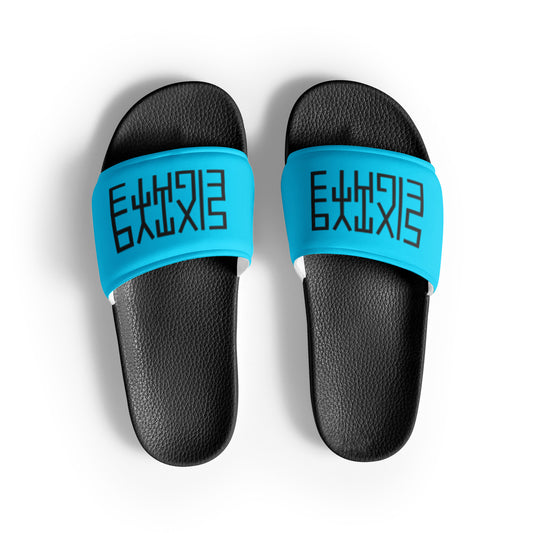 Sixty Eight 93 Logo Black & Aqua Blue Women's Slides